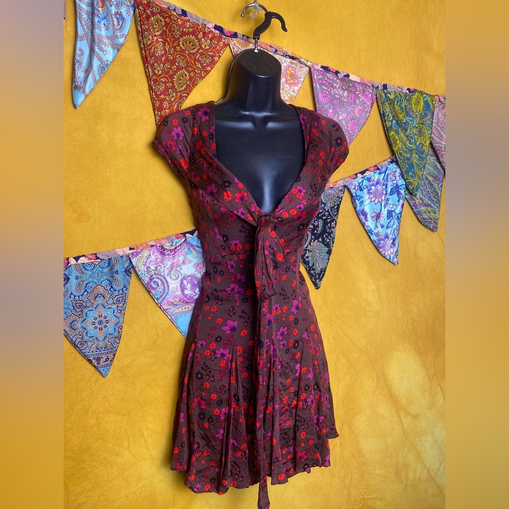 Free People Red and Purple Floral Mini Dress